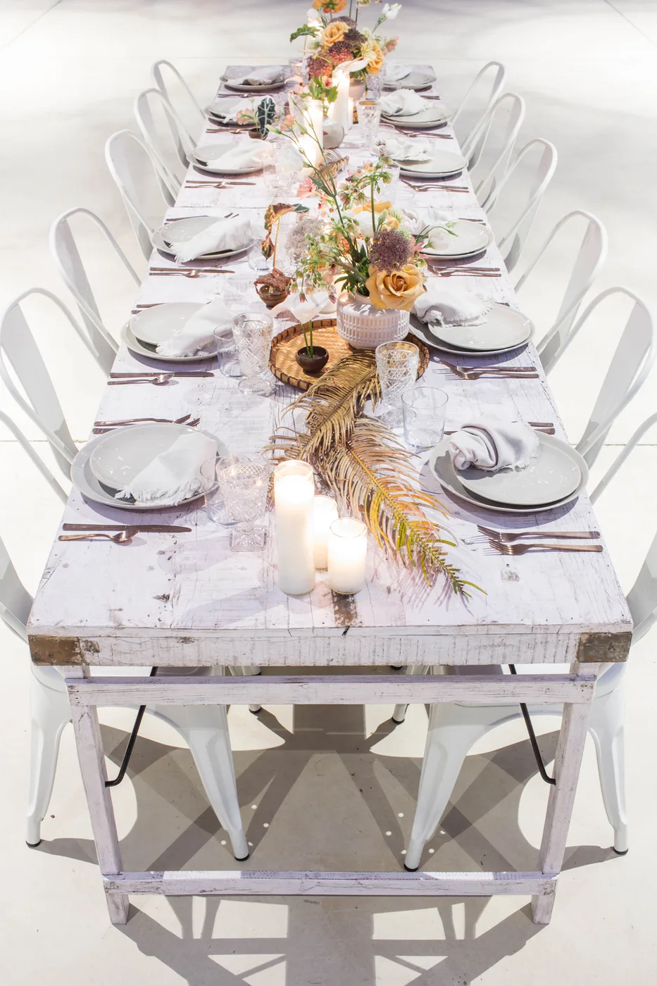 Dining table set for a event at the Martindale Schoolhouse