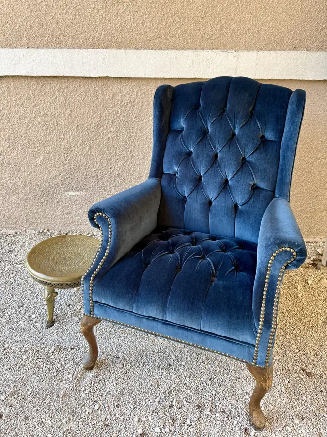 Vintage Velvet Wingback Armchair, Recess Rentals at the Martindale Schoolhouse